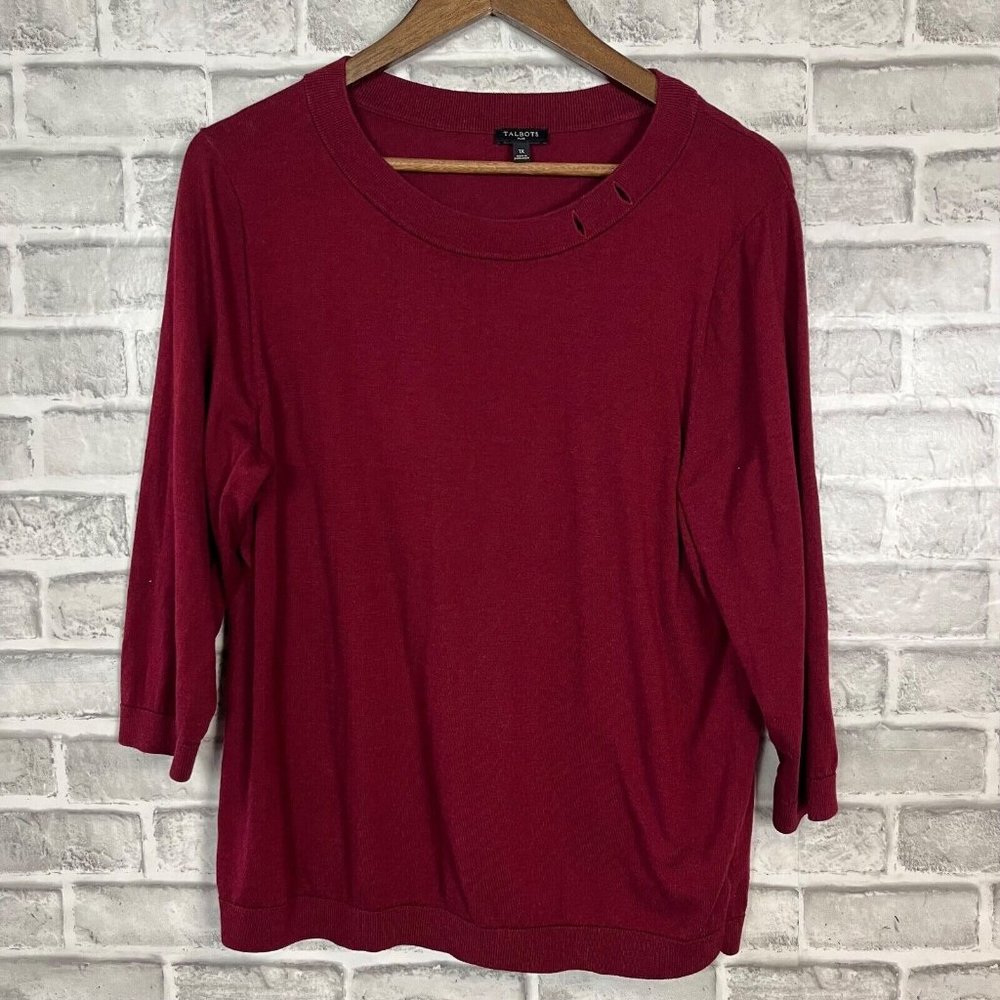 Talbots Pullover Round Neck Maroon Sweater Top Womens Plus Size 1X Soft Stretch
